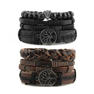 Genuine Leather Tree of Life Bracelet Unisex Boho Ethnic Tribal Elastic